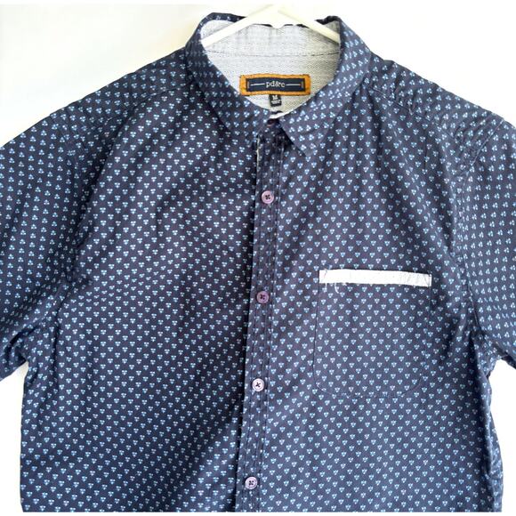 PD&C Men's Blue Button Up Short Sleeve Shirt size Medium - Picture 2 of 6